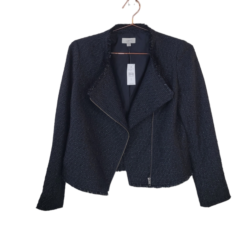 LOFT‎ Outlet Black Metallic Tweed Moto Jacket Size S